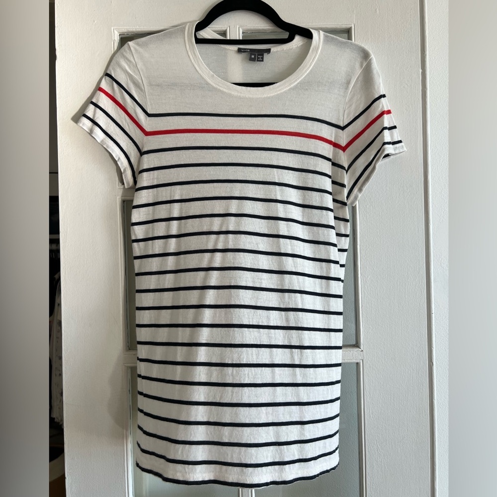 Vince Red and Blue Striped Tee SIZE M